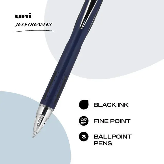 Alt view image 2 of 6 - Uni-Ball Jetstream RT Pens - NY Times Wirecutter Best Pen for Over a Decade - Pack of 3 Black Fine Point Pens, 0.7mm - Back to School Pens, Ballpoint Pens