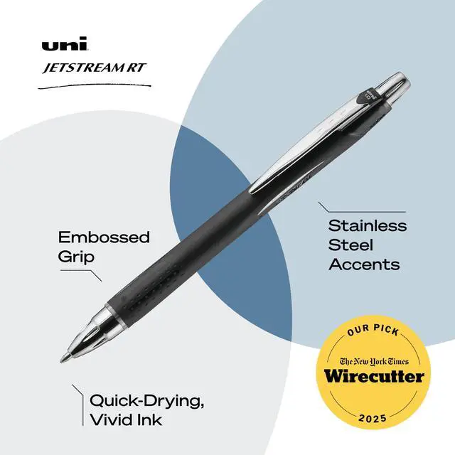 Alt view image 3 of 6 - Uni-Ball Jetstream RT Pens - NY Times Wirecutter Best Pen for Over a Decade - Pack of 3 Black Fine Point Pens, 0.7mm - Back to School Pens, Ballpoint Pens