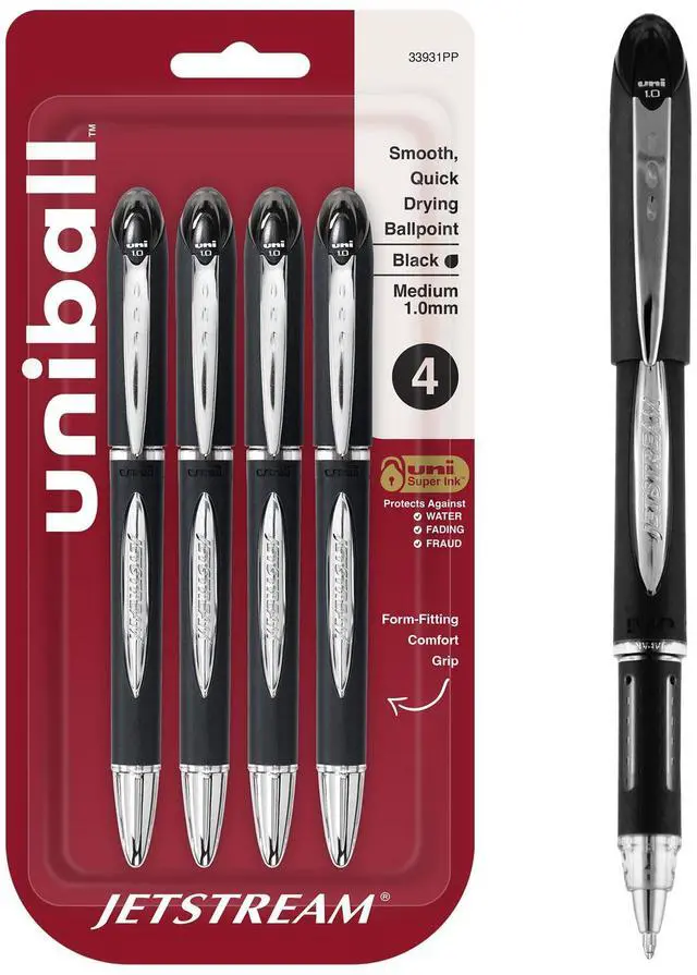 Main image of Jetstream Ballpoint Pens, Medium Point (1.0mm), Black, 4 Pack