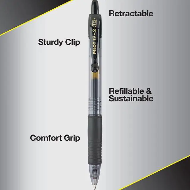 Alt view image 6 of 7 - Pilot G2 Premium Refillable & Retractable Rolling Ball Gel Pens, Bold Point, Bold Gel Pens, 1.0mm, Black Ink, 12-Pack