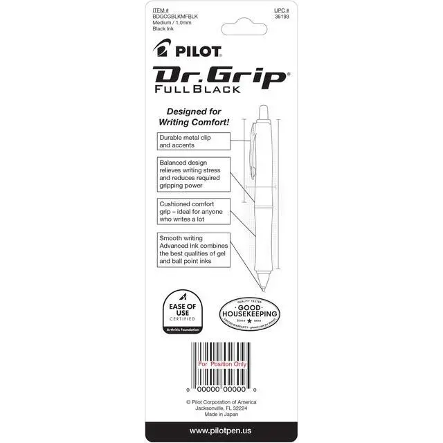 Alt view image 2 of 6 - PILOT Dr. Grip FullBlack Refillable & Retractable Ballpoint Pen, Medium Point, Black Ink, Single Pen (36193)- Ideal for School, Journaling & Office Writing
