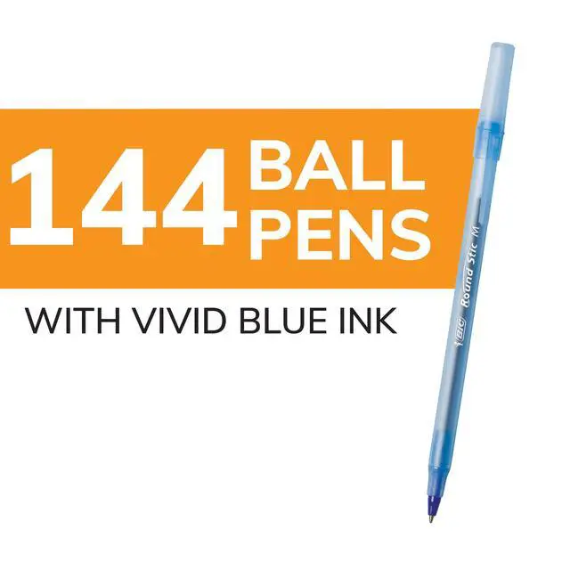 Alt view image 2 of 6 - BIC Round Stic Xtra Life Blue Ballpoint Pens, Medium Point (1.0mm), 144-Count Pack of Bulk Pens, Flexible Round Barrel for Writing Comfort, No. 1 Selling Ballpoint Pens