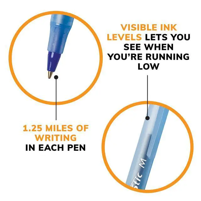 Alt view image 6 of 6 - BIC Round Stic Xtra Life Blue Ballpoint Pens, Medium Point (1.0mm), 144-Count Pack of Bulk Pens, Flexible Round Barrel for Writing Comfort, No. 1 Selling Ballpoint Pens