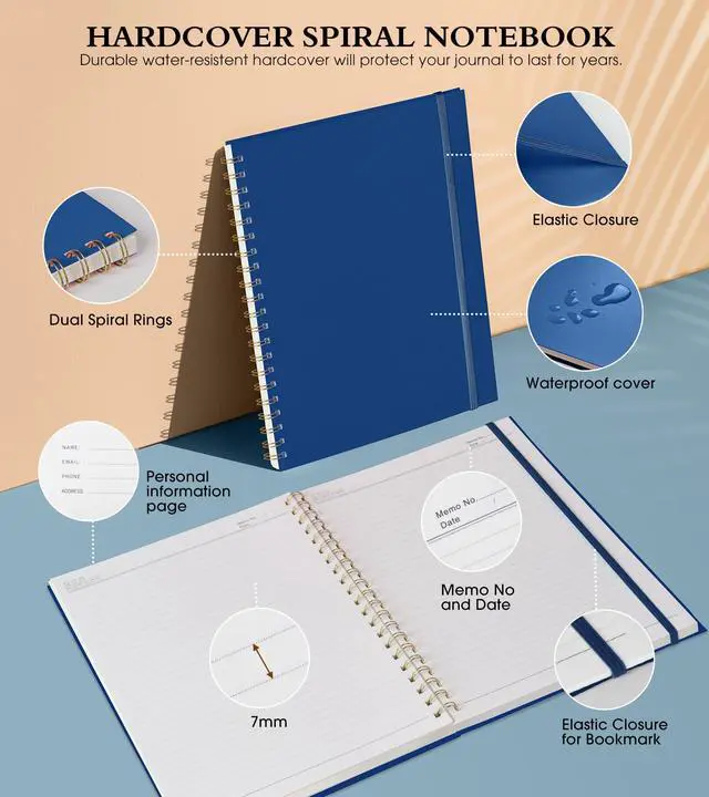 Alt view image 3 of 7 - Spiral Notebook Journal 8.5 x 11, A4 Large Notebooks for Women Men, College Ruled Lined Journal, 100 GSM Paper, Plastic Hardcover Spiral Bound Journals for Work School Note Taking Business, Navy