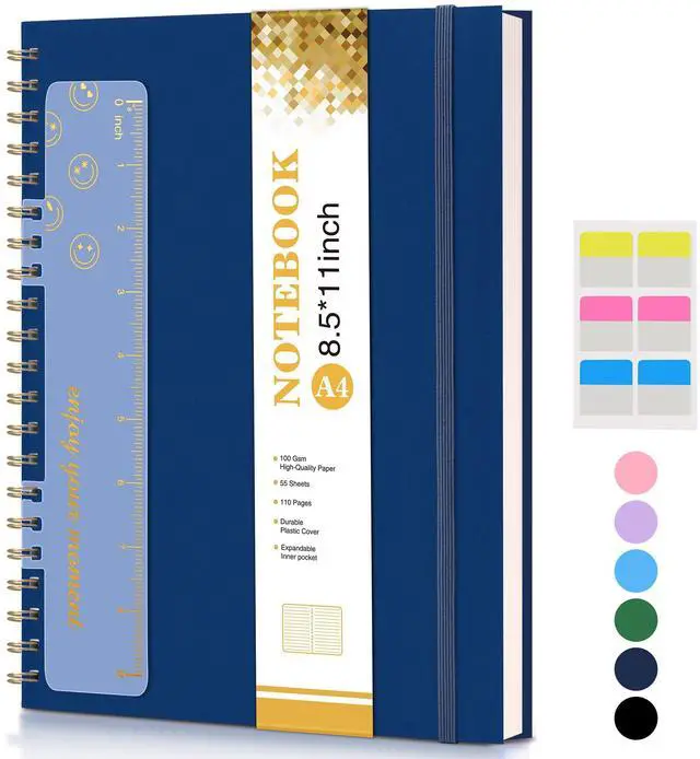 Main image of Spiral Notebook Journal 8.5 x 11, A4 Large Notebooks for Women Men, College Ruled Lined Journal, 100 GSM Paper, Plastic Hardcover Spiral Bound Journals for Work School Note Taking Business, Navy