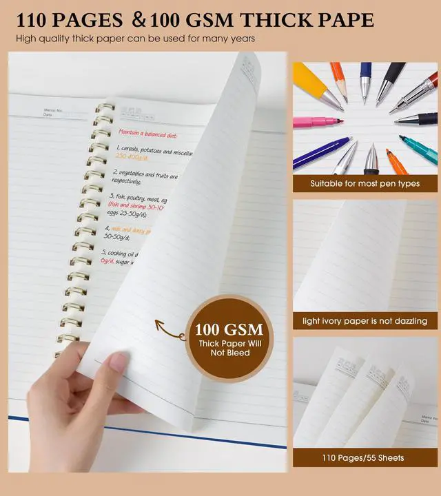 Alt view image 4 of 7 - Spiral Notebook Journal 8.5 x 11, A4 Large Notebooks for Women Men, College Ruled Lined Journal, 100 GSM Paper, Plastic Hardcover Spiral Bound Journals for Work School Note Taking Business, Navy