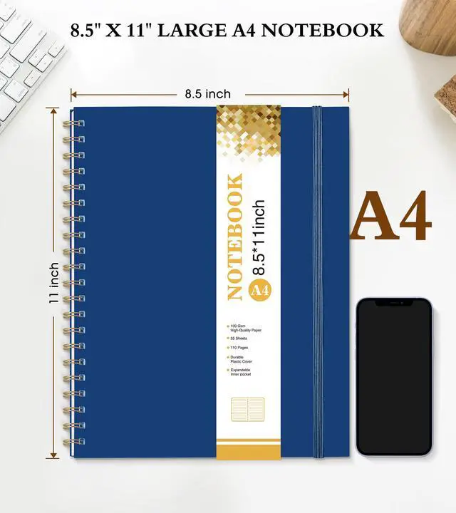 Alt view image 2 of 7 - Spiral Notebook Journal 8.5 x 11, A4 Large Notebooks for Women Men, College Ruled Lined Journal, 100 GSM Paper, Plastic Hardcover Spiral Bound Journals for Work School Note Taking Business, Navy