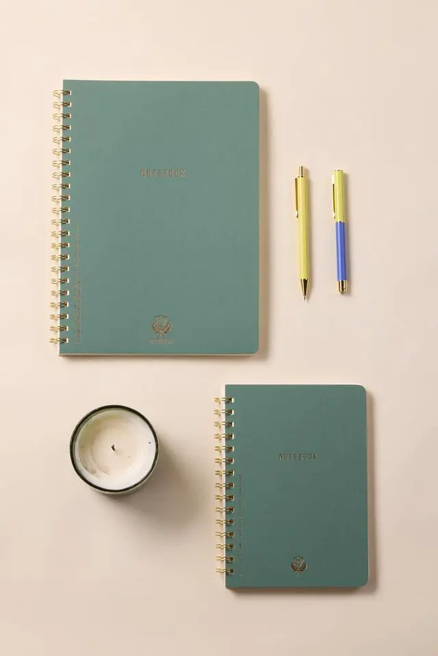 Alt view image 2 of 4 - Textured Paper Twin Wire Notebook, Daily Planner & Soft Cover Writing Journal, 160 Lined Perforated Pages, Large Spiral Notebook for Work & Journaling, 8.25 x 11.625 in, Juniper Green
