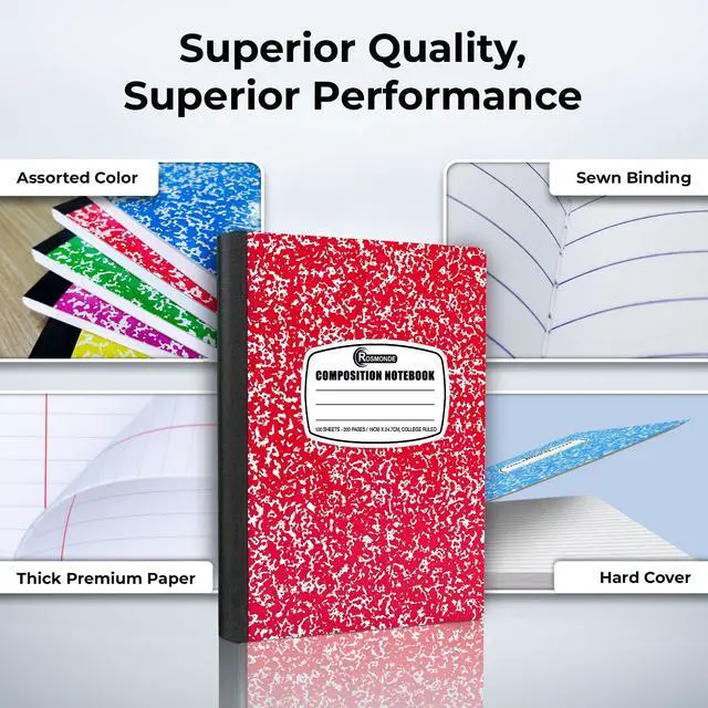 Alt view image 2 of 7 - 5 Pack Composition Notebooks College Ruled, 200 No Bleed Pages (100 Sheets) 9-3/4x7-1/2 Notebooks for Work, Back to School Supplies for College Students, Notebooks for Women, Colors May Repeat