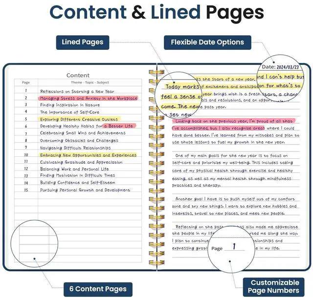 Alt view image 3 of 7 - Lined Spiral Journal Notebook for Women & Men, 140 Pages, College Ruled Hardcover Notebook for Work & Note Taking, Journals for Writing, A5(5.7" x 7.9") Navy