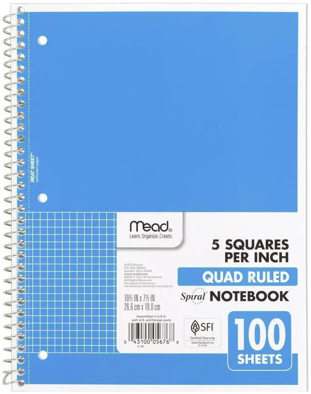 Main image of Spiral Notebook, 1 Subject, Graph Ruled Paper, 7-1/2" x 10-1/2", 100 Sheets, Blue (05676AY7)