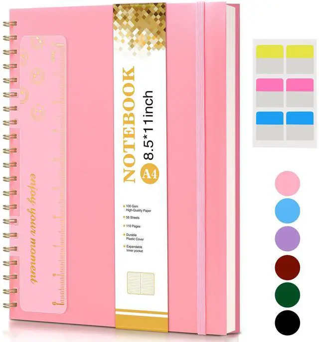 Main image of Spiral Notebook Journal 8.5 x 11, A4 Large Pink Notebooks for Women Men, College Ruled Lined Journal, 100 GSM Paper, Plastic Hardcover Spiral Bound Journals for Work School Note Taking Business