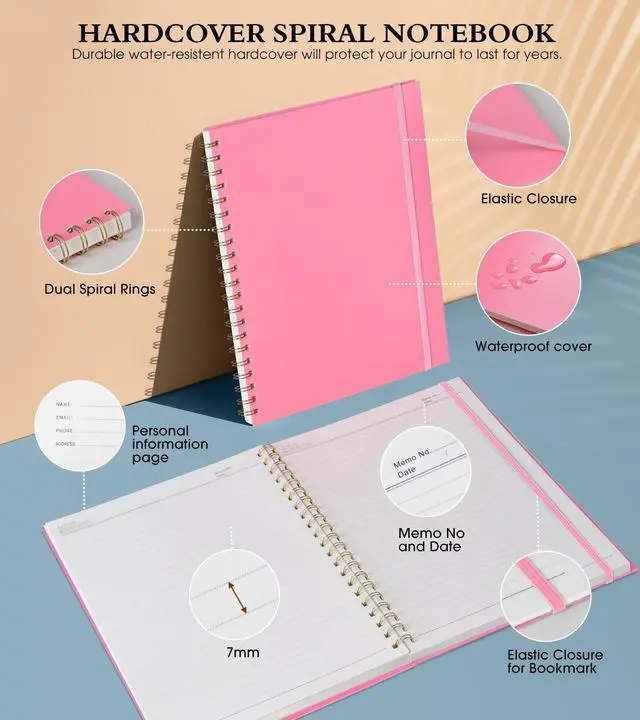 Alt view image 3 of 7 - Spiral Notebook Journal 8.5 x 11, A4 Large Pink Notebooks for Women Men, College Ruled Lined Journal, 100 GSM Paper, Plastic Hardcover Spiral Bound Journals for Work School Note Taking Business