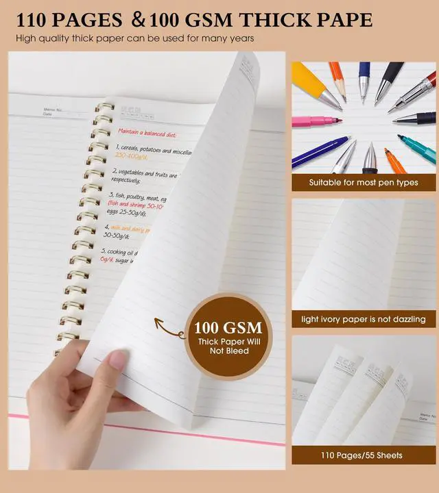 Alt view image 4 of 7 - Spiral Notebook Journal 8.5 x 11, A4 Large Pink Notebooks for Women Men, College Ruled Lined Journal, 100 GSM Paper, Plastic Hardcover Spiral Bound Journals for Work School Note Taking Business