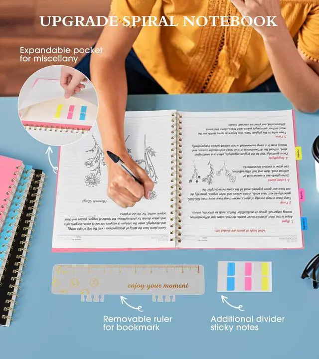 Alt view image 5 of 7 - Spiral Notebook Journal 8.5 x 11, A4 Large Pink Notebooks for Women Men, College Ruled Lined Journal, 100 GSM Paper, Plastic Hardcover Spiral Bound Journals for Work School Note Taking Business