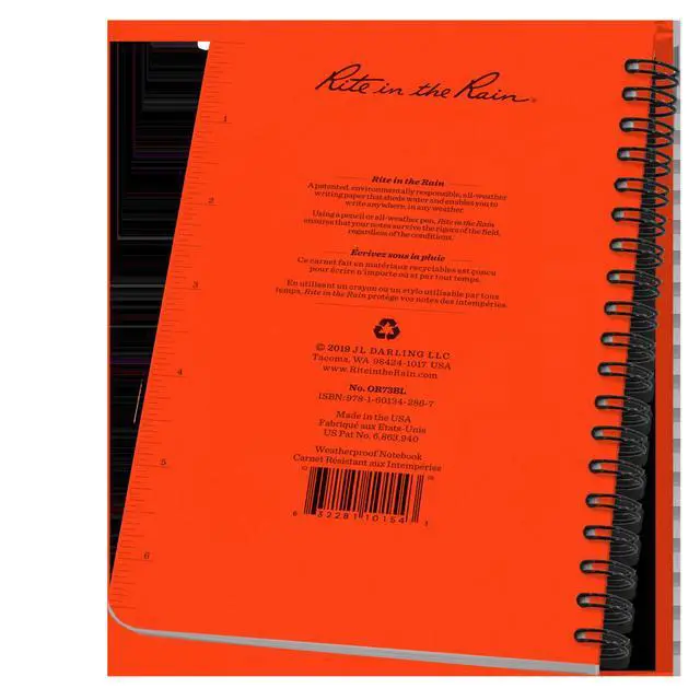 Alt view image 5 of 7 - Weatherproof Side Spiral Notebook, 4.625" x 7", Orange Cover, Universal Pattern (No. OR73)