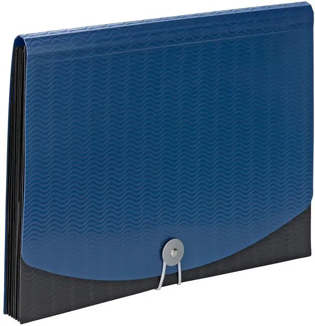 Main image of Poly Frequency Expanding File Folders, Flap and Cord Closure, Letter Size, Wave Pattern, 7 Pocket, Blue/Black (70872)