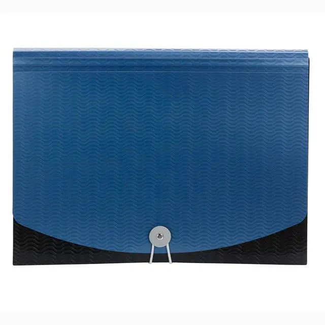 Alt view image 2 of 4 - Poly Frequency Expanding File Folders, Flap and Cord Closure, Letter Size, Wave Pattern, 7 Pocket, Blue/Black (70872)