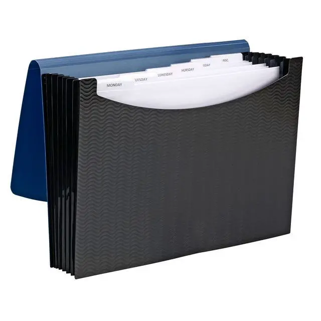 Alt view image 4 of 4 - Poly Frequency Expanding File Folders, Flap and Cord Closure, Letter Size, Wave Pattern, 7 Pocket, Blue/Black (70872)