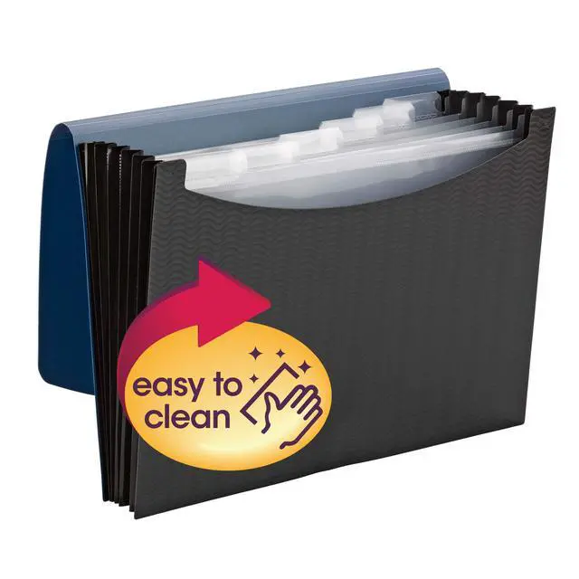 Alt view image 3 of 4 - Poly Frequency Expanding File Folders, Flap and Cord Closure, Letter Size, Wave Pattern, 7 Pocket, Blue/Black (70872)