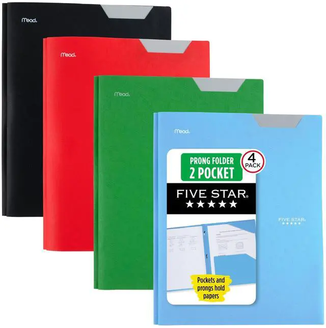 Main image of 2-Pocket Plastic Folder with Stay-Put Tabs and Prong Fasteners, Holds 8.5" x 11" Paper, Assorted Colors, 4 Pack (340300A)