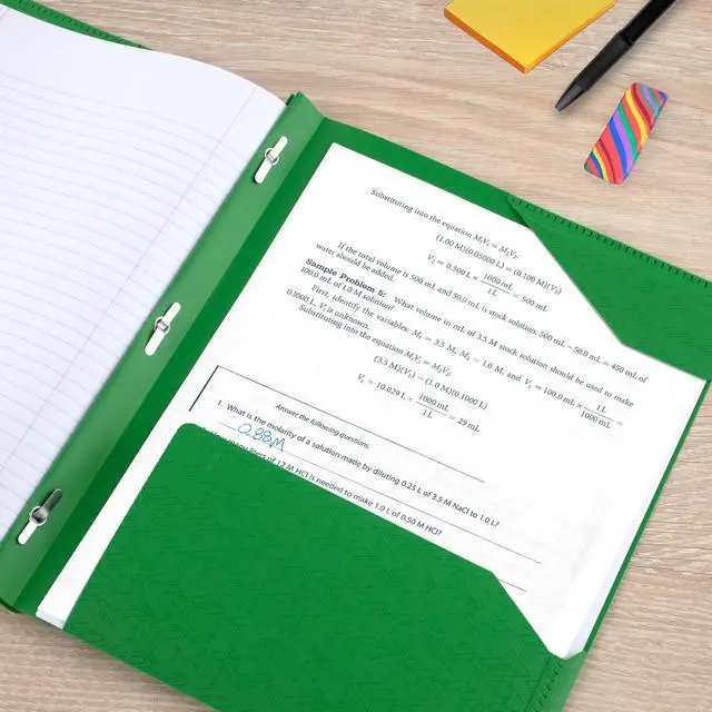 Alt view image 5 of 7 - 2-Pocket Plastic Folder with Stay-Put Tabs and Prong Fasteners, Holds 8.5" x 11" Paper, Assorted Colors, 4 Pack (340300A)