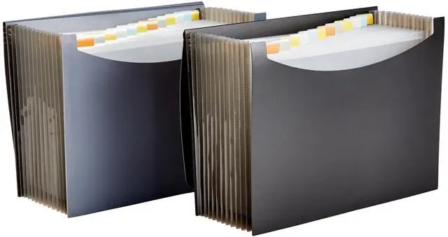 Main image of Expanding Organizer File Folder for Documents, Letter Size, 13 Pockets, Waterproof, Black & Gray, 2-Pack