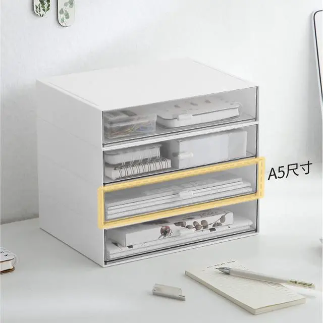 Alt view image 5 of 7 - Desk Organizer with Drawers Stackable Storage Drawers, Plastic Compact Desk Storage Box Great for Office School Home Small Space- 1drawers (White)