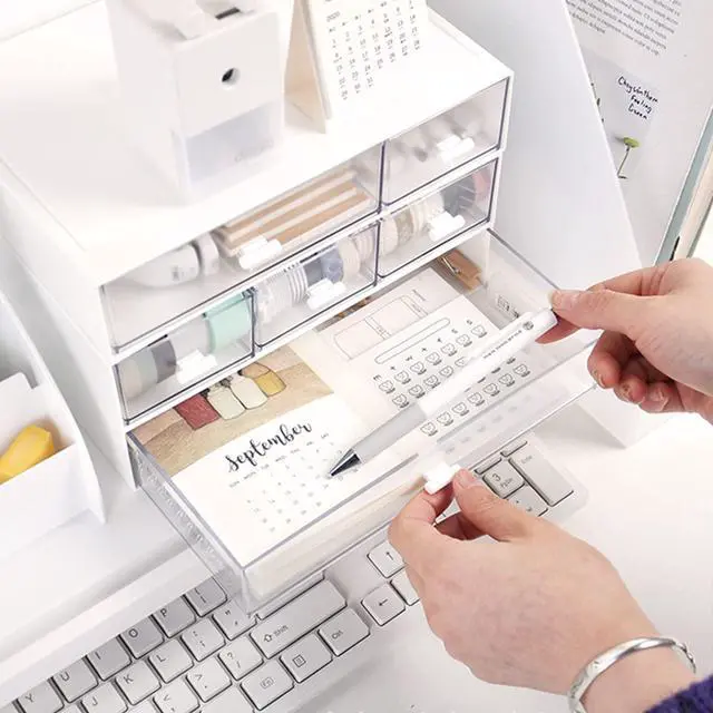 Alt view image 7 of 7 - Desk Organizer with Drawers Stackable Storage Drawers, Plastic Compact Desk Storage Box Great for Office School Home Small Space- 1drawers (White)