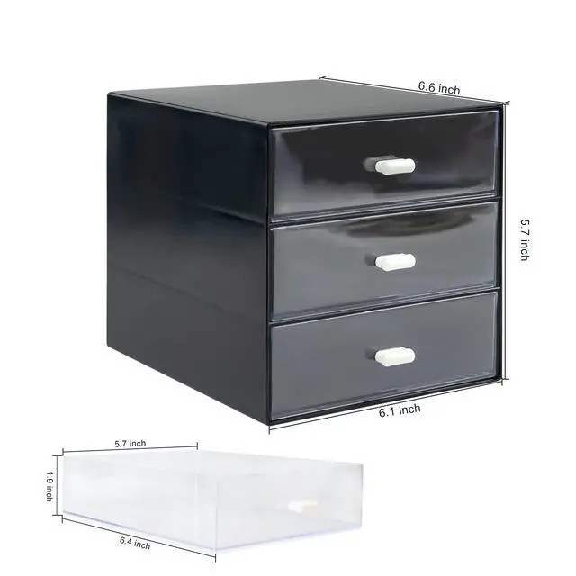 Alt view image 3 of 7 - Desk Organizer with Drawer, Desk Storage Box, Plastic Office Stationery Supplies Organizers, Desktop Organizer for Office School Home (3 drawer, Black)