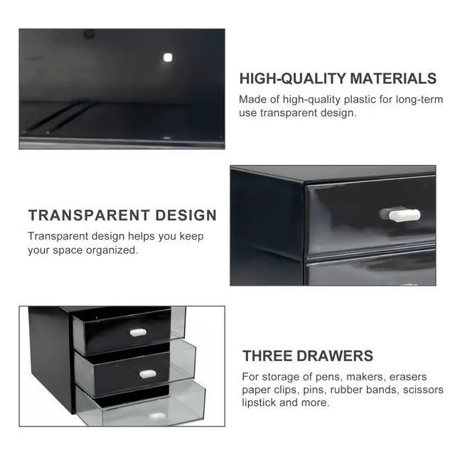 Alt view image 5 of 7 - Desk Organizer with Drawer, Desk Storage Box, Plastic Office Stationery Supplies Organizers, Desktop Organizer for Office School Home (3 drawer, Black)