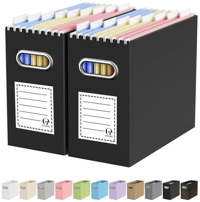 Main image of File Organizer Box, Portable Collapsible Cardboard File Folder Organizer with Handle for Letter Size Hanging Files, Document Storage Box for Home Office & Classroom (2 Packs, Black)
