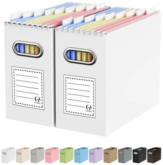 Main image of File Organizer Box, Portable Collapsible Cardboard File Folder Organizer with Handle for Letter Size Hanging Files, Document Storage Box for Home Office & Classroom (2 Packs, White)