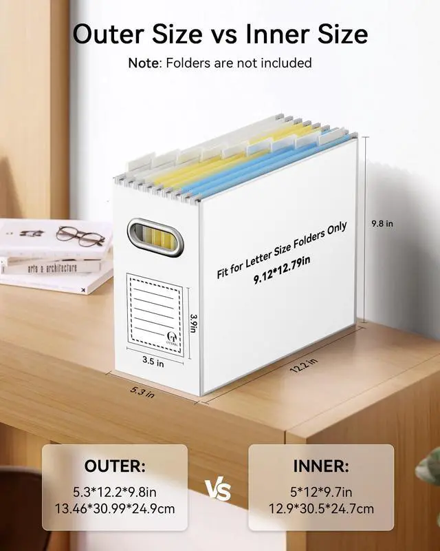Alt view image 2 of 6 - File Organizer Box, Portable Collapsible Cardboard File Folder Organizer with Handle for Letter Size Hanging Files, Document Storage Box for Home Office & Classroom (2 Packs, White)