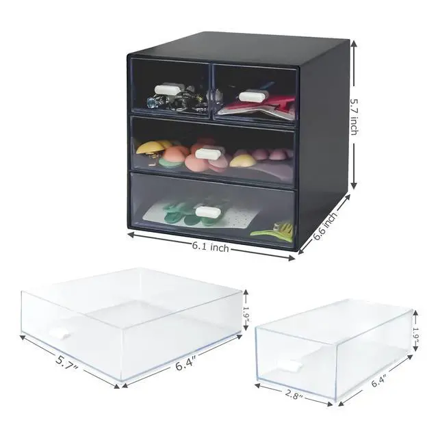 Alt view image 3 of 7 - Desk Organizer with Drawer, Desk Storage Box, Plastic Office Stationery Supplies Organizers, Desktop Organizer for Office School Home (4 drawer, Black)
