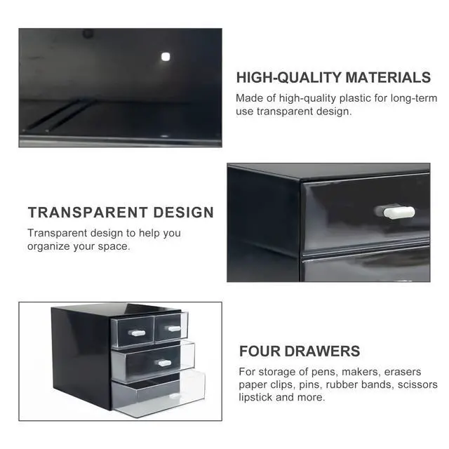 Alt view image 5 of 7 - Desk Organizer with Drawer, Desk Storage Box, Plastic Office Stationery Supplies Organizers, Desktop Organizer for Office School Home (4 drawer, Black)