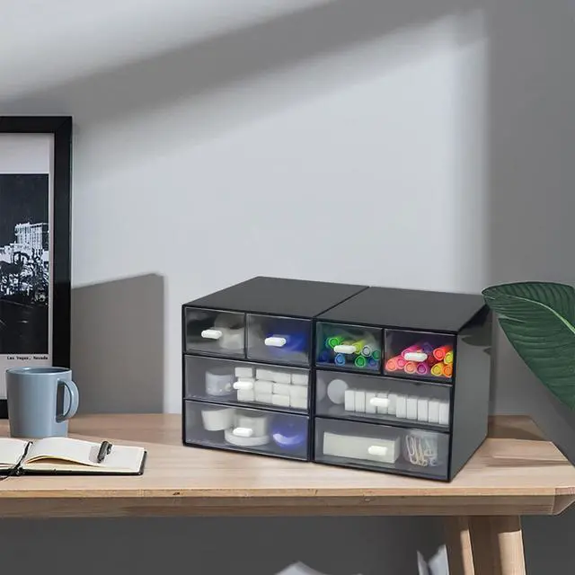 Alt view image 6 of 7 - Desk Organizer with Drawer, Desk Storage Box, Plastic Office Stationery Supplies Organizers, Desktop Organizer for Office School Home (4 drawer, Black)