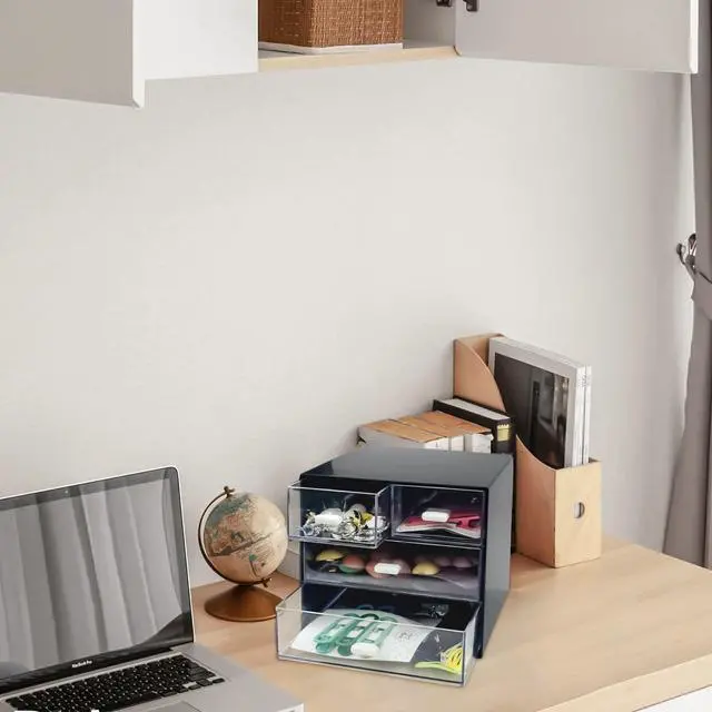 Alt view image 7 of 7 - Desk Organizer with Drawer, Desk Storage Box, Plastic Office Stationery Supplies Organizers, Desktop Organizer for Office School Home (4 drawer, Black)