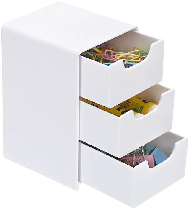 Main image of 1 Pack Small Acrylic Storage Organizer with Drawers, 3-Layer White Desktop Organizer for Office Supplies Mini Storage Box with Drawers for Desk, Desktop Makeup Drawer Jewelry Storage Box