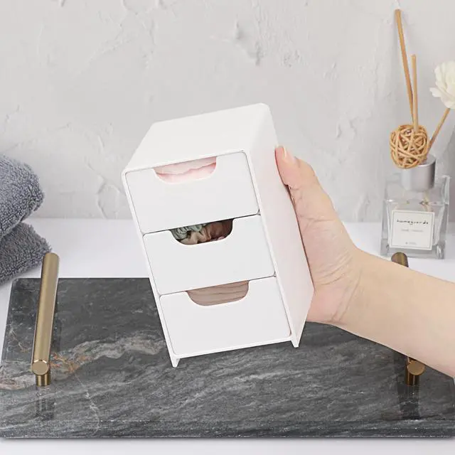 Alt view image 3 of 7 - 1 Pack Small Acrylic Storage Organizer with Drawers, 3-Layer White Desktop Organizer for Office Supplies Mini Storage Box with Drawers for Desk, Desktop Makeup Drawer Jewelry Storage Box