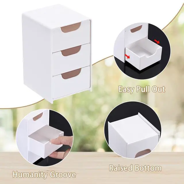 Alt view image 4 of 7 - 1 Pack Small Acrylic Storage Organizer with Drawers, 3-Layer White Desktop Organizer for Office Supplies Mini Storage Box with Drawers for Desk, Desktop Makeup Drawer Jewelry Storage Box