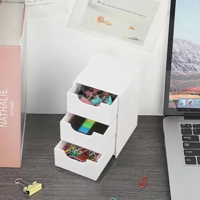Alt view image 6 of 7 - 1 Pack Small Acrylic Storage Organizer with Drawers, 3-Layer White Desktop Organizer for Office Supplies Mini Storage Box with Drawers for Desk, Desktop Makeup Drawer Jewelry Storage Box