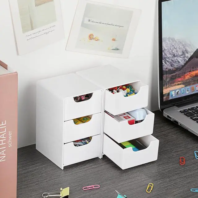 Alt view image 5 of 7 - 1 Pack Small Acrylic Storage Organizer with Drawers, 3-Layer White Desktop Organizer for Office Supplies Mini Storage Box with Drawers for Desk, Desktop Makeup Drawer Jewelry Storage Box