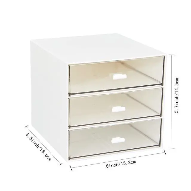 Alt view image 3 of 7 - Desk Organizer with 3 Drawers, Clear Plastic Desk Storage Box, Desktop Organization for Office Supplies, Gel Pens, Pencils, Markers, Tape, Erasers, Paperclips, Chargers (White-3 Draws)