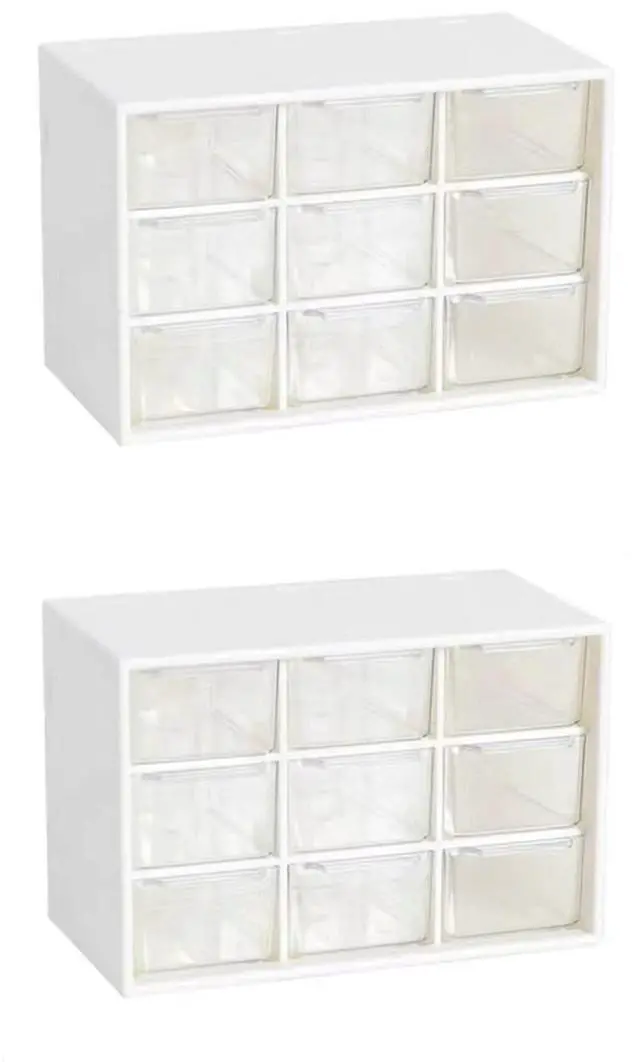 Main image of 2PCS Small Drawer Organizer for Desk, Desktop Drawer Organizer with 9 Clear Drawers, Plastic Desktop Storage Drawers 7.1 Inch x 3 .9 Inch x 4.7 Inch, White