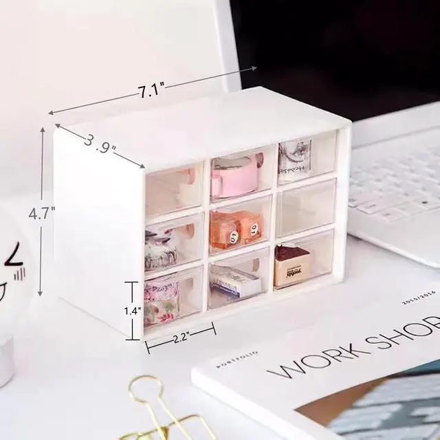 Alt view image 2 of 7 - 2PCS Small Drawer Organizer for Desk, Desktop Drawer Organizer with 9 Clear Drawers, Plastic Desktop Storage Drawers 7.1 Inch x 3 .9 Inch x 4.7 Inch, White