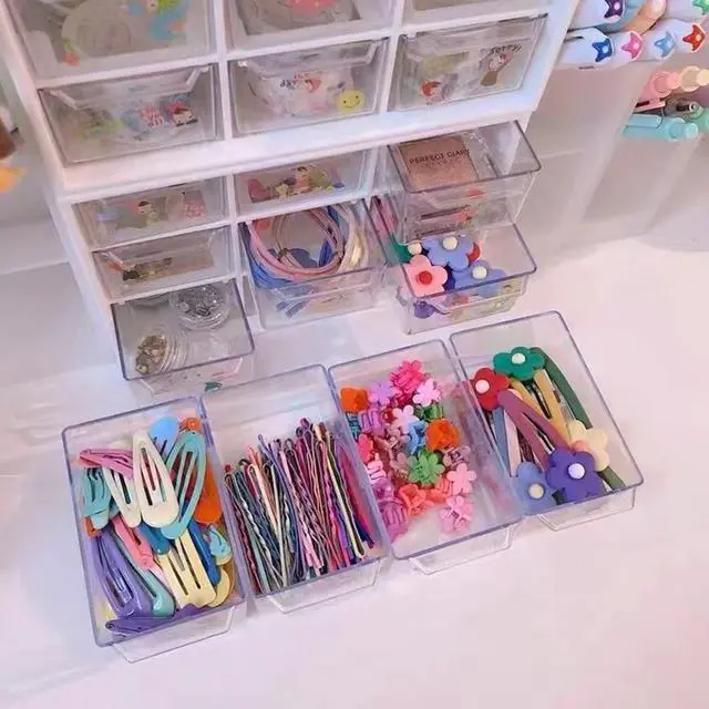 Alt view image 5 of 7 - 2PCS Small Drawer Organizer for Desk, Desktop Drawer Organizer with 9 Clear Drawers, Plastic Desktop Storage Drawers 7.1 Inch x 3 .9 Inch x 4.7 Inch, White