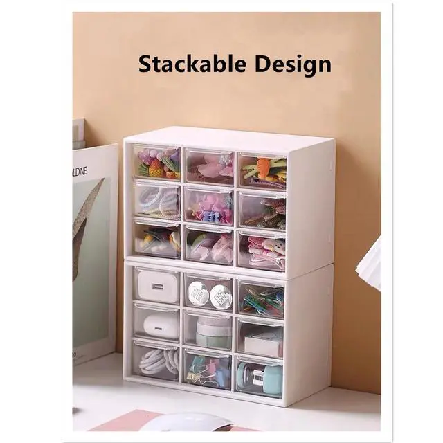 Alt view image 3 of 7 - 2PCS Small Drawer Organizer for Desk, Desktop Drawer Organizer with 9 Clear Drawers, Plastic Desktop Storage Drawers 7.1 Inch x 3 .9 Inch x 4.7 Inch, White