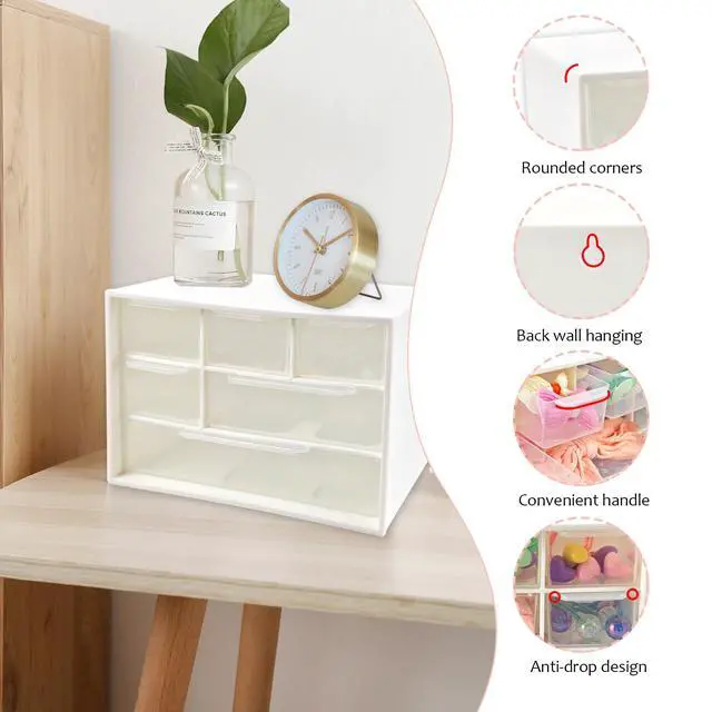 Alt view image 3 of 7 - Mini Desk Drawer Organizer with 6 Clear Drawers - 7" x 3.9" x 4.7" Small Plastic Storage Box for Office, Classroom, Crafts, and Home Desktop Organization