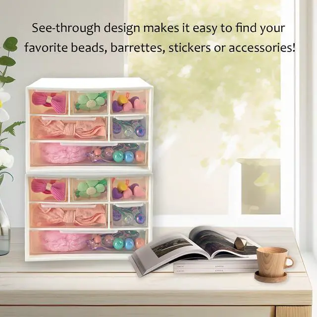 Alt view image 4 of 7 - Mini Desk Drawer Organizer with 6 Clear Drawers - 7" x 3.9" x 4.7" Small Plastic Storage Box for Office, Classroom, Crafts, and Home Desktop Organization